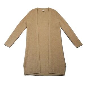 J Crew Ribbed Longline Cardigan Womens S Tan Wool Blend Open Front Y2K Academia